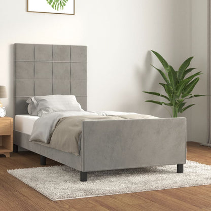 Bedframe Met Hoofdeinde Fluweel Lichtgrijs 90 x 200 cm Blok met vierkanten