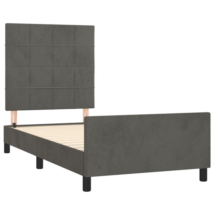 Bedframe Met Hoofdeinde Fluweel Donkergrijs 90 x 200 cm Blok met vierkanten
