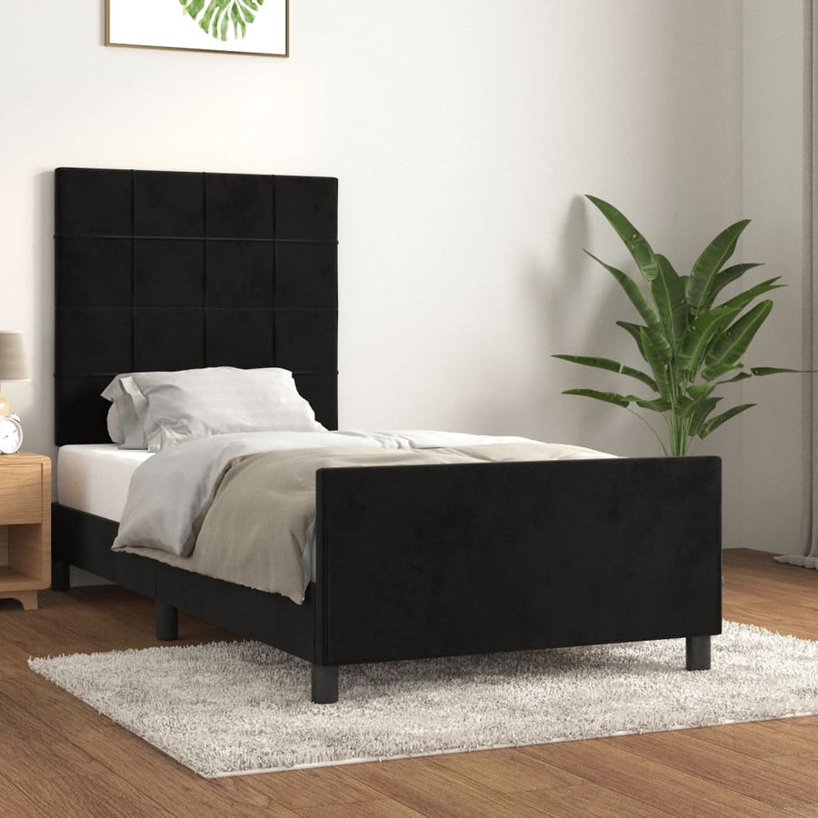 Bedframe Met Hoofdeinde Fluweel Zwart 90 x 200 cm Blok met vierkanten