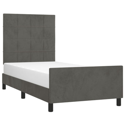 Bedframe Met Hoofdeinde Fluweel Donkergrijs 100 x 200 cm Blok met vierkanten