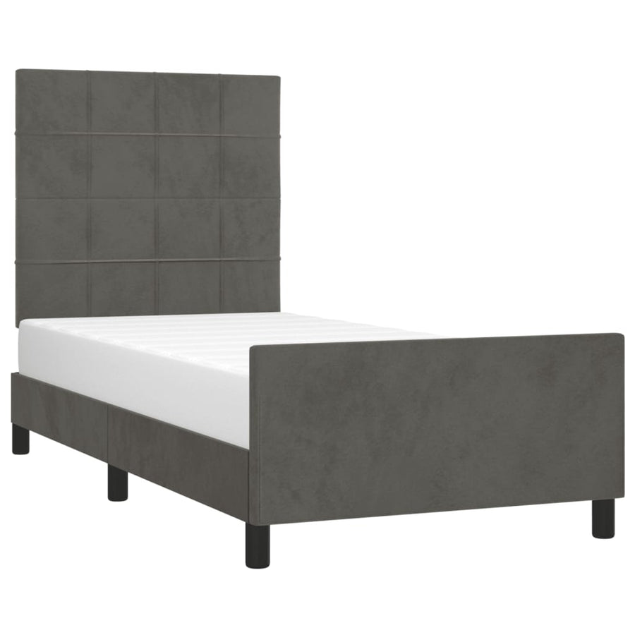 Bedframe Met Hoofdeinde Fluweel Donkergrijs 100 x 200 cm Blok met vierkanten