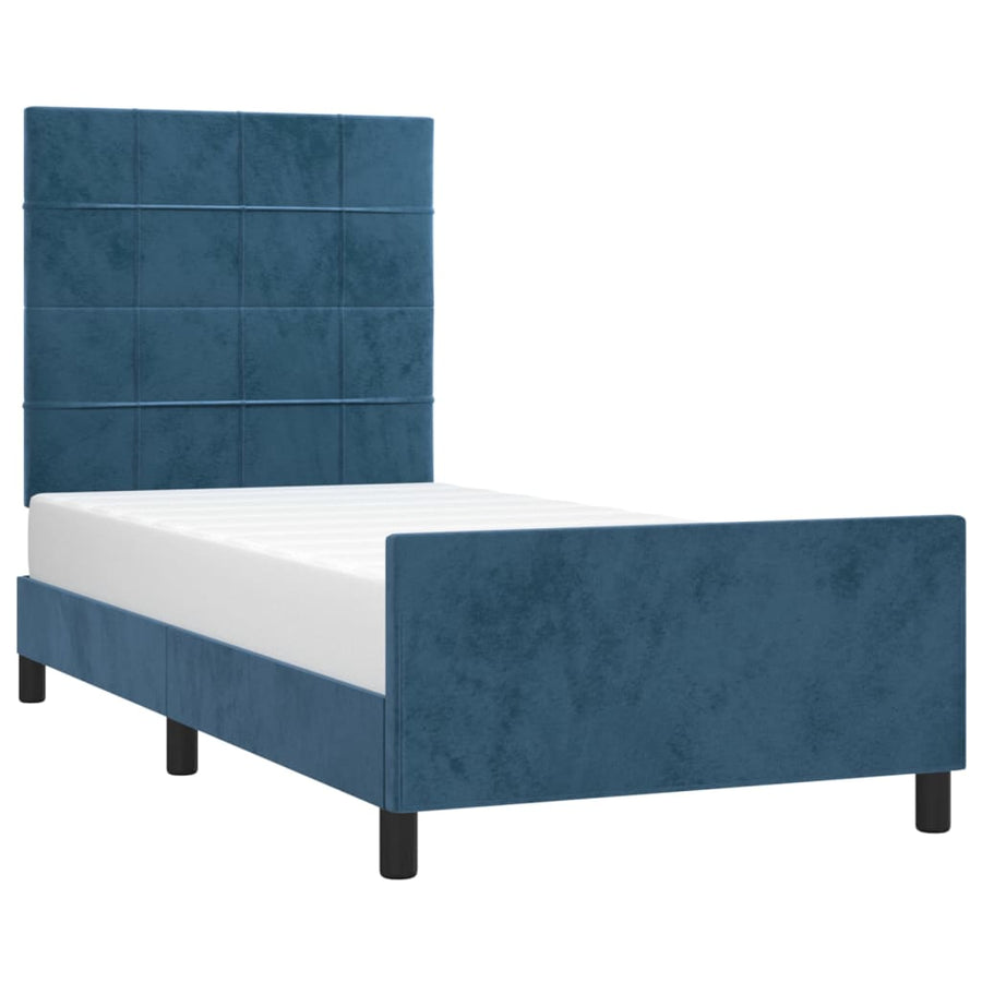 Bedframe Met Hoofdeinde Fluweel Donkerblauw 100 x 200 cm Blok met vierkanten
