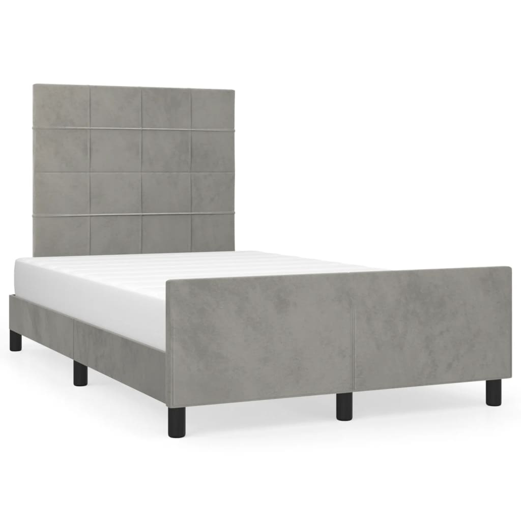 Bedframe Met Hoofdeinde Fluweel Lichtgrijs 120 x 200 cm Blok met vierkanten
