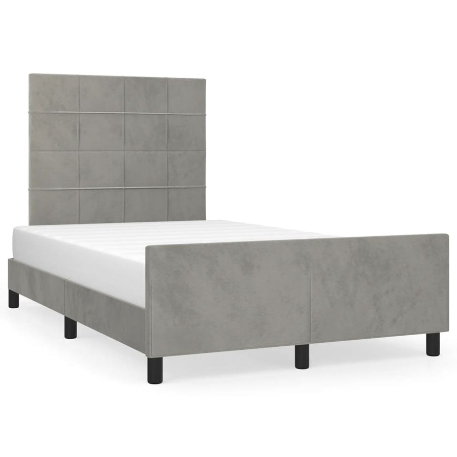 Bedframe Met Hoofdeinde Fluweel Lichtgrijs 120 x 200 cm Blok met vierkanten