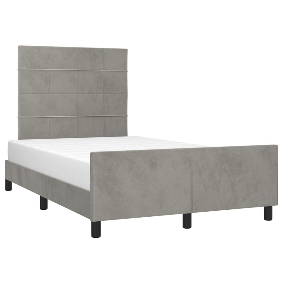 Bedframe Met Hoofdeinde Fluweel Lichtgrijs 120 x 200 cm Blok met vierkanten