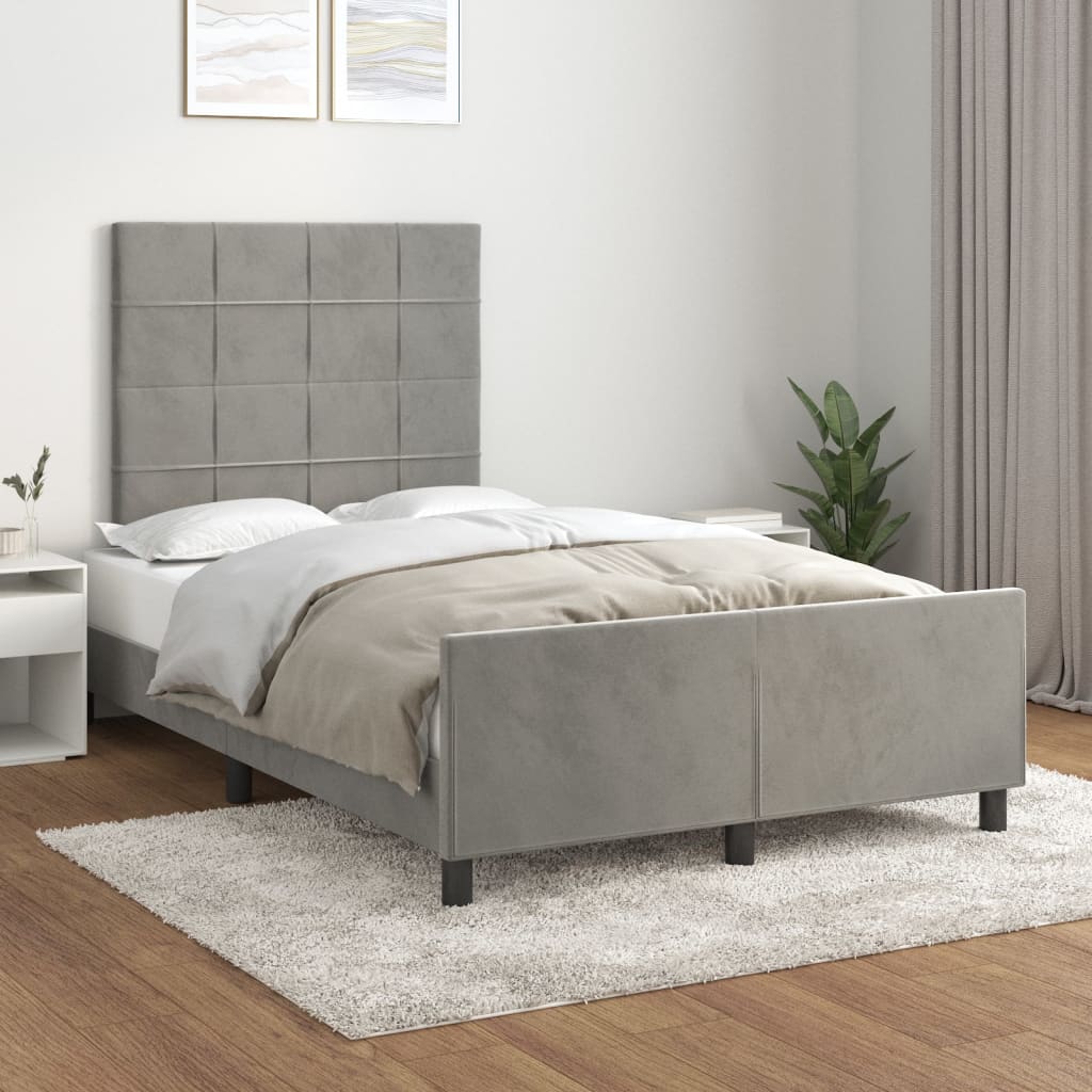 Bedframe Met Hoofdeinde Fluweel Lichtgrijs 120 x 200 cm Blok met vierkanten
