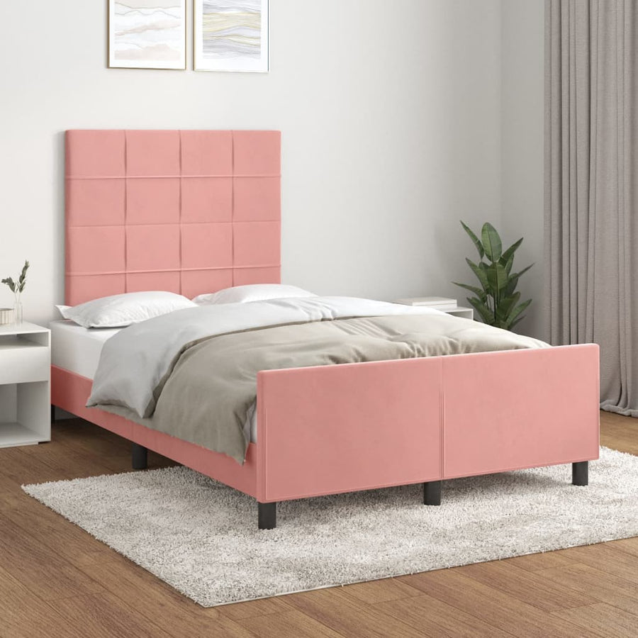 Bedframe Met Hoofdeinde Fluweel Roze 120 x 200 cm Blok met vierkanten
