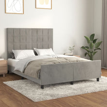 Bedframe Met Hoofdeinde Fluweel Lichtgrijs 140 x 190 cm Blok met vierkanten