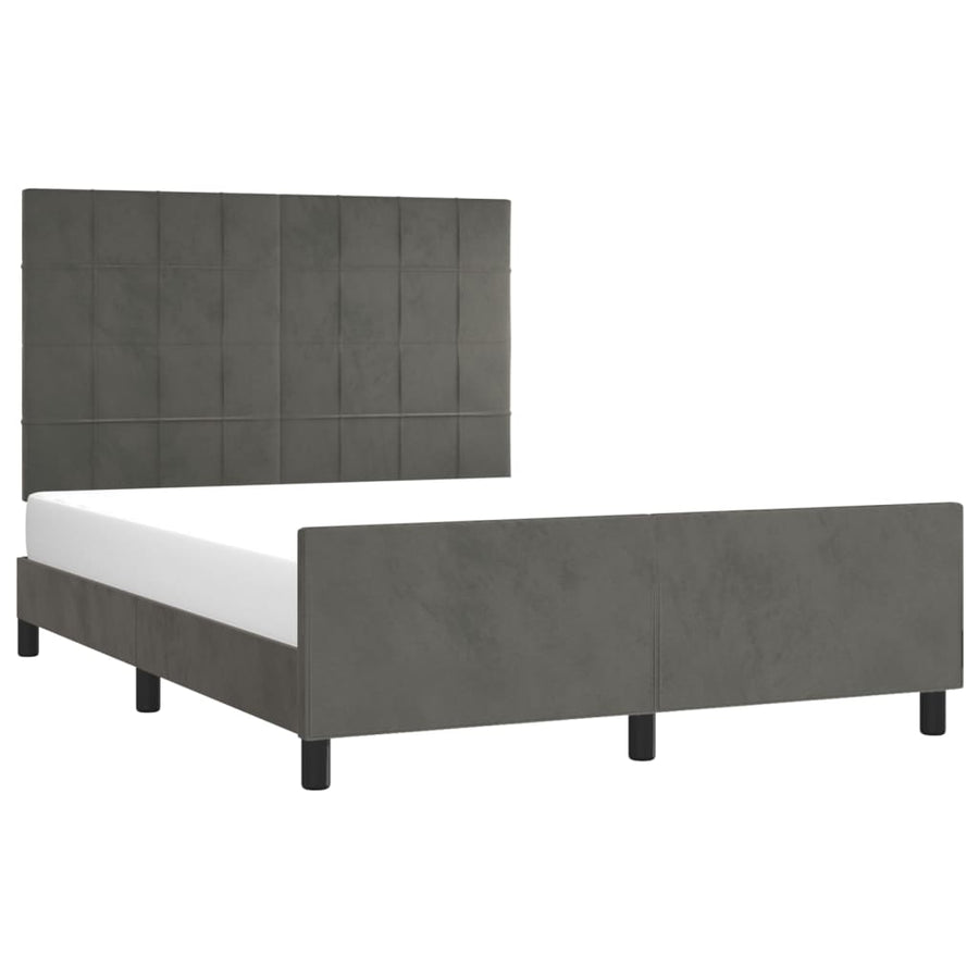 Bedframe Met Hoofdeinde Fluweel Donkergrijs 140 x 190 cm Blok met vierkanten