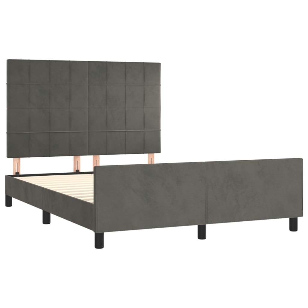 Bedframe Met Hoofdeinde Fluweel Donkergrijs 140 x 190 cm Blok met vierkanten