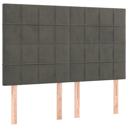 Bedframe Met Hoofdeinde Fluweel Donkergrijs 140 x 190 cm Blok met vierkanten