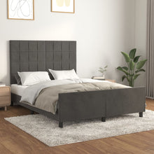 Bedframe Met Hoofdeinde Fluweel Donkergrijs 140 x 190 cm Blok met vierkanten