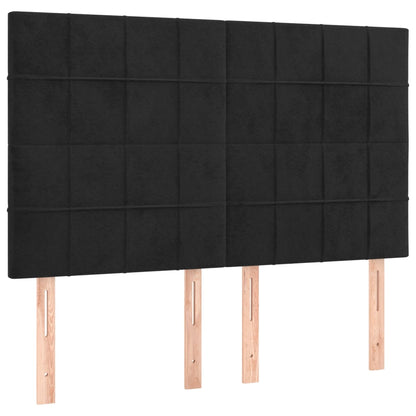 Bedframe Met Hoofdeinde Fluweel Zwart 140 x 190 cm Blok met vierkanten