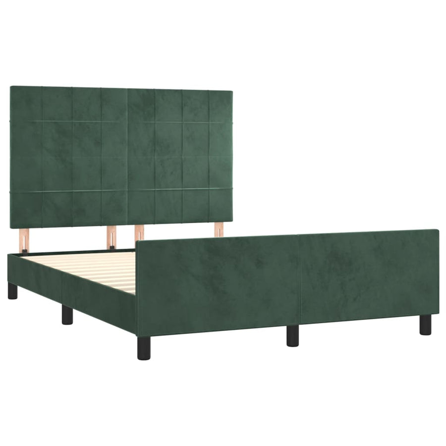 Bedframe Met Hoofdeinde Fluweel Donkergroen 140 x 190 cm Blok met vierkanten