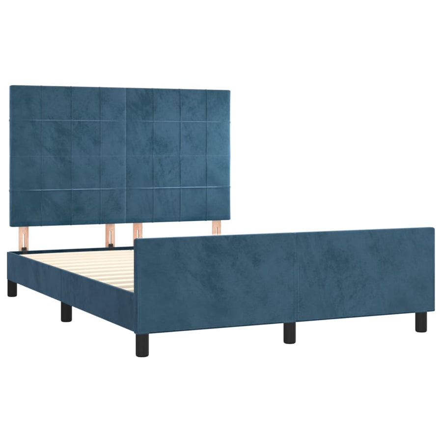 Bedframe Met Hoofdeinde Fluweel Donkerblauw 140 x 190 cm Blok met vierkanten