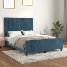 Bedframe Met Hoofdeinde Fluweel Donkerblauw 140 x 190 cm Blok met vierkanten