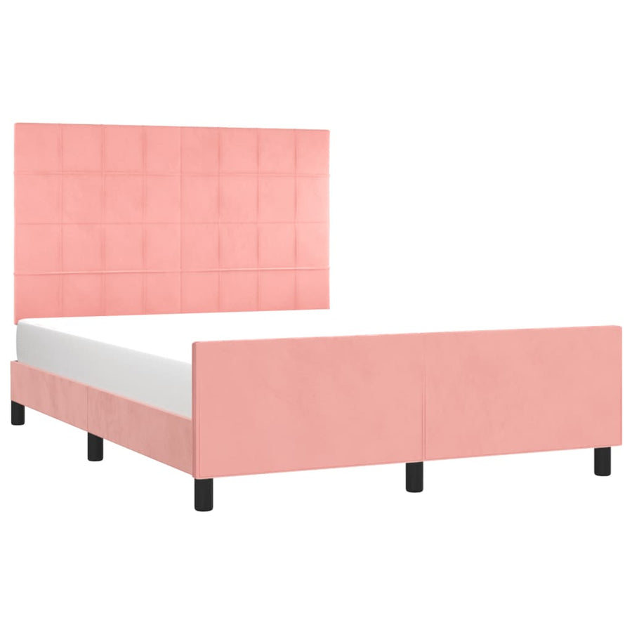 Bedframe Met Hoofdeinde Fluweel Roze 140 x 190 cm Blok met vierkanten