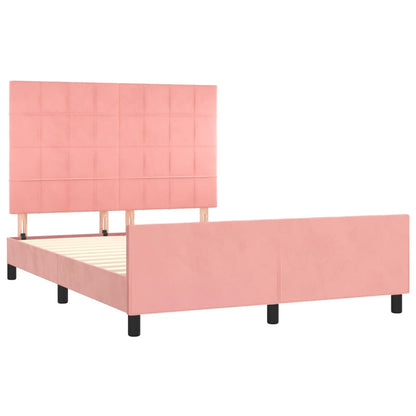 Bedframe Met Hoofdeinde Fluweel Roze 140 x 190 cm Blok met vierkanten