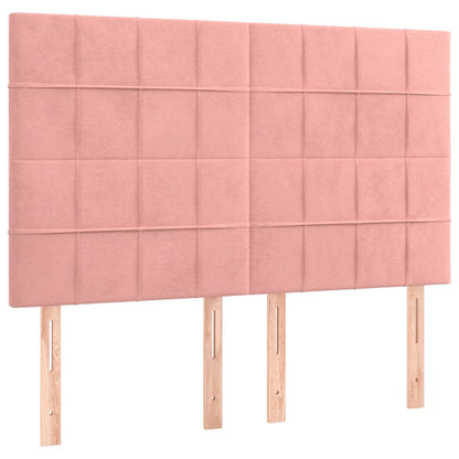 Bedframe Met Hoofdeinde Fluweel Roze 140 x 190 cm Blok met vierkanten