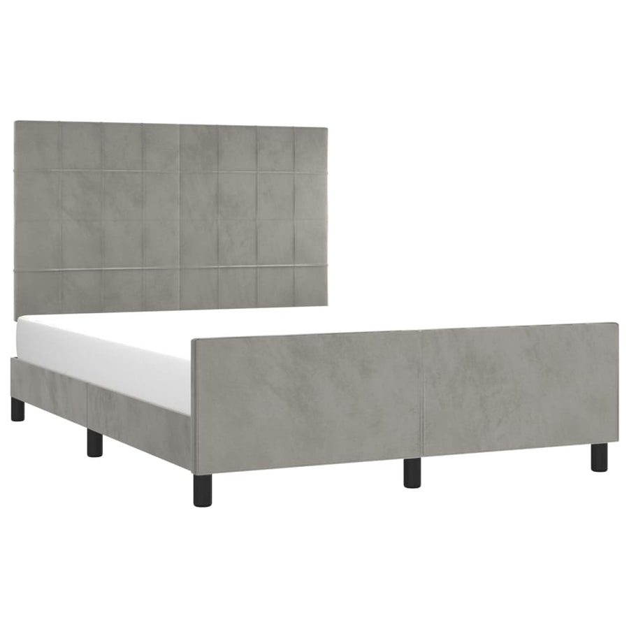 Bedframe Met Hoofdeinde Fluweel Lichtgrijs 140 x 200 cm Blok met vierkanten