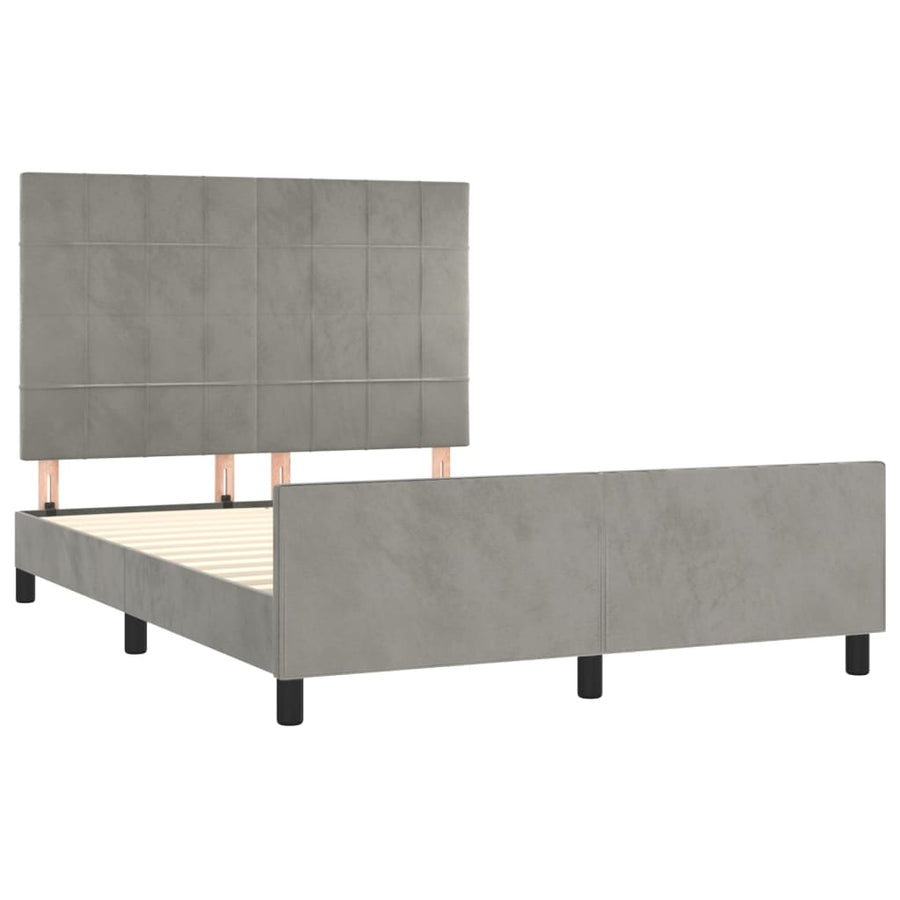 Bedframe Met Hoofdeinde Fluweel Lichtgrijs 140 x 200 cm Blok met vierkanten