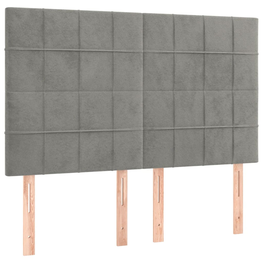 Bedframe Met Hoofdeinde Fluweel Lichtgrijs 140 x 200 cm Blok met vierkanten