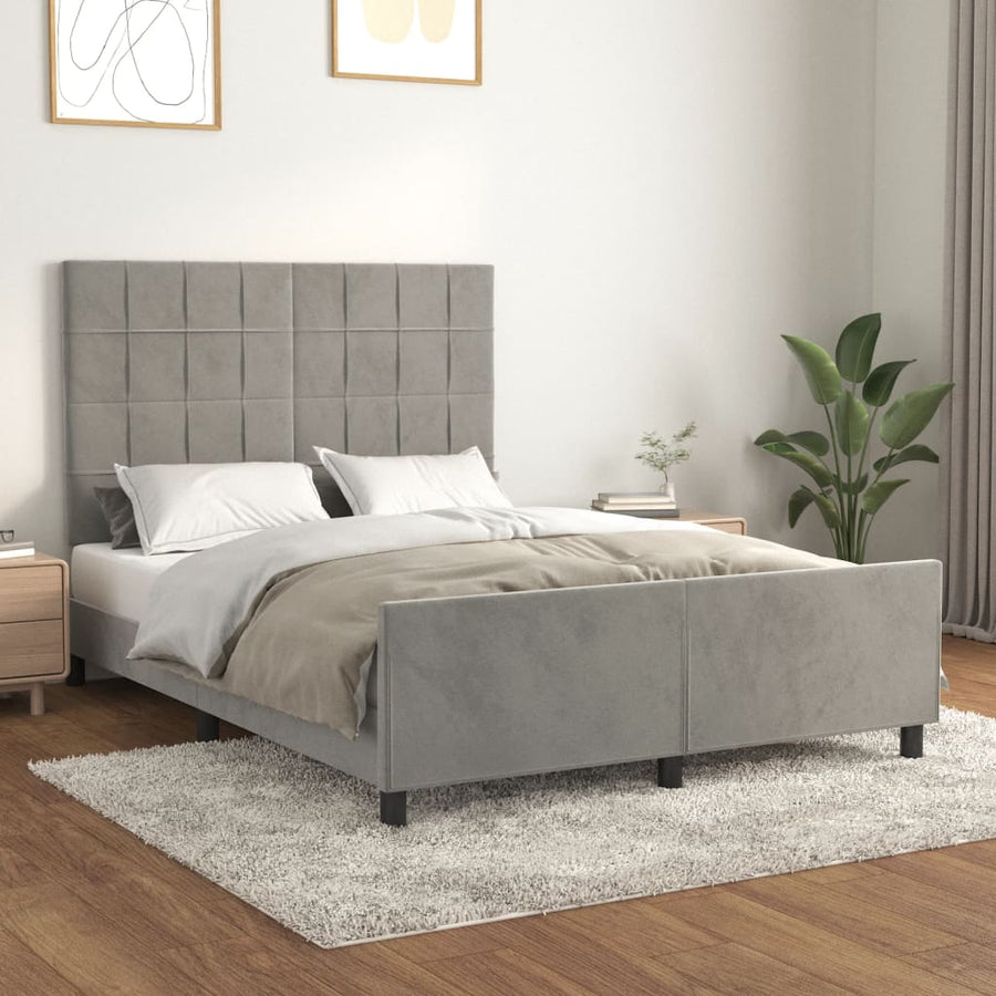 Bedframe Met Hoofdeinde Fluweel Lichtgrijs 140 x 200 cm Blok met vierkanten