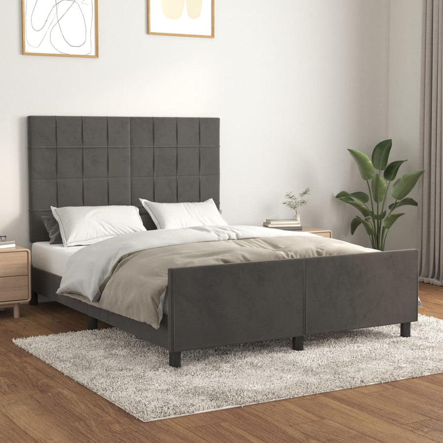 Bedframe Met Hoofdeinde Fluweel Donkergrijs 140 x 200 cm Blok met vierkanten