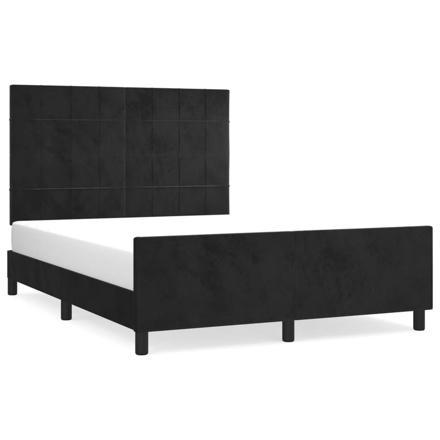 Bedframe Met Hoofdeinde Fluweel Zwart 140 x 200 cm Blok met vierkanten