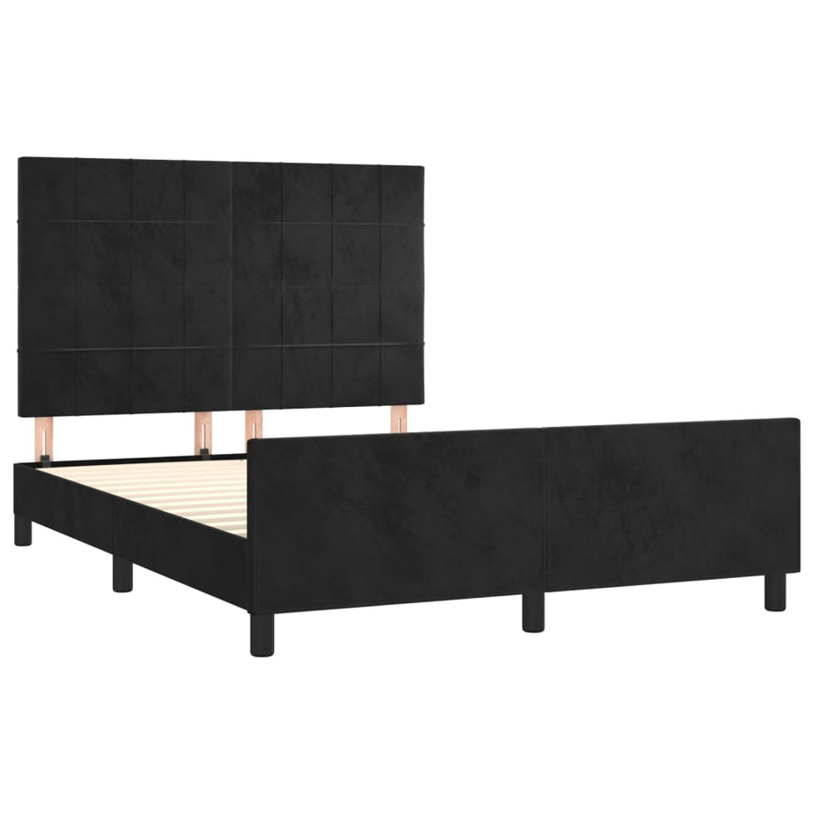 Bedframe Met Hoofdeinde Fluweel Zwart 140 x 200 cm Blok met vierkanten