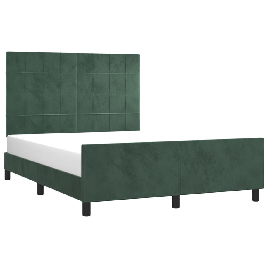 Bedframe Met Hoofdeinde Fluweel Donkergroen 140 x 200 cm Blok met vierkanten