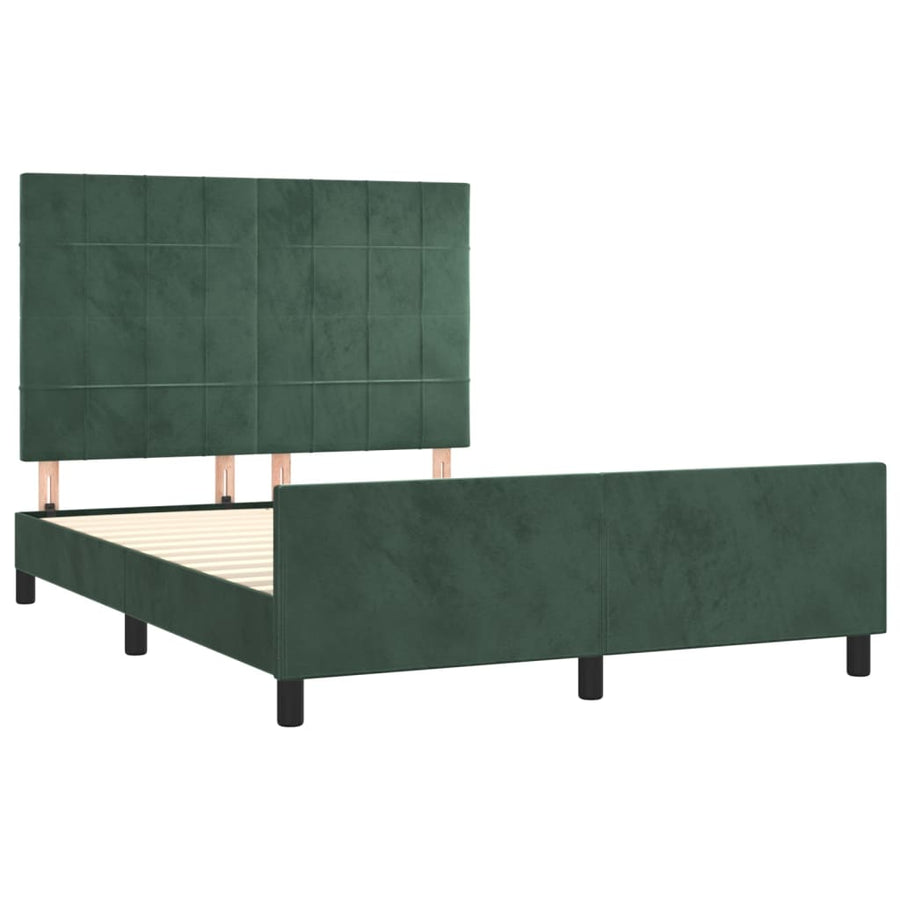 Bedframe Met Hoofdeinde Fluweel Donkergroen 140 x 200 cm Blok met vierkanten