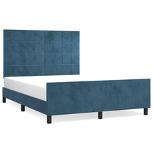 Bedframe Met Hoofdeinde Fluweel Donkerblauw 140 x 200 cm Blok met vierkanten