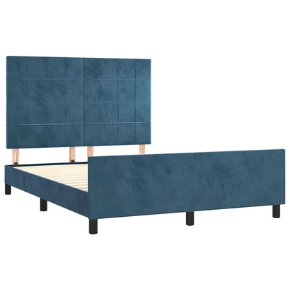 Bedframe Met Hoofdeinde Fluweel Donkerblauw 140 x 200 cm Blok met vierkanten
