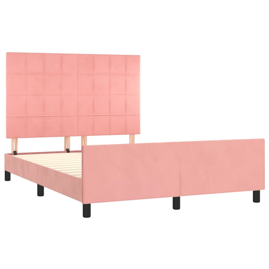 Bedframe Met Hoofdeinde Fluweel Roze 140 x 200 cm Blok met vierkanten