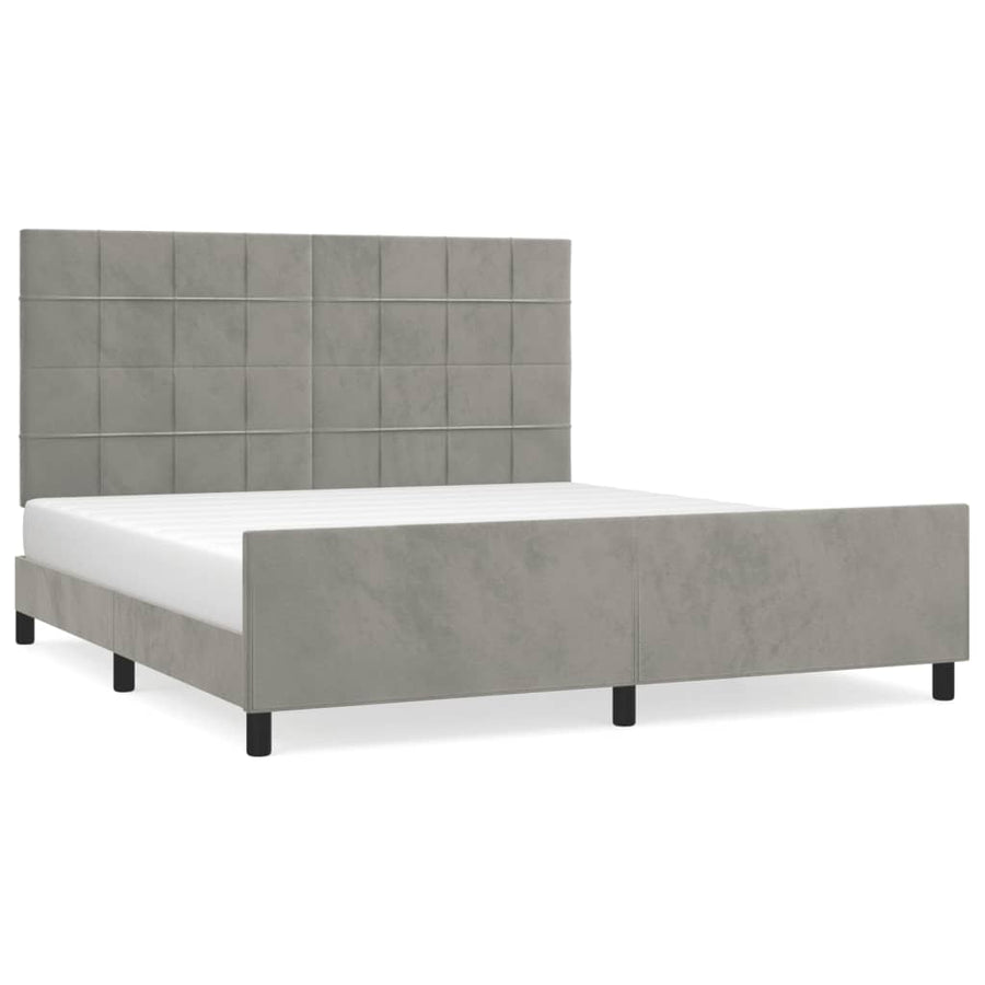 Bedframe Met Hoofdeinde Fluweel Lichtgrijs 160 x 200 cm Blok met vierkanten