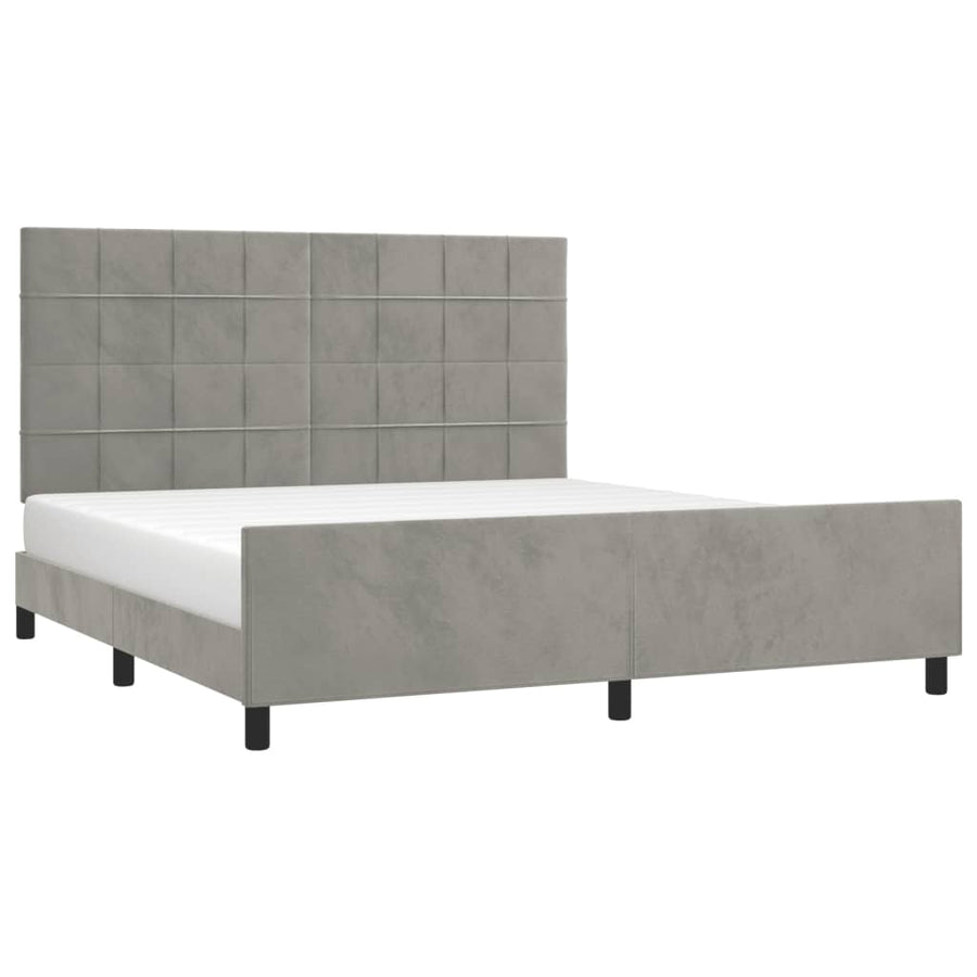Bedframe Met Hoofdeinde Fluweel Lichtgrijs 160 x 200 cm Blok met vierkanten