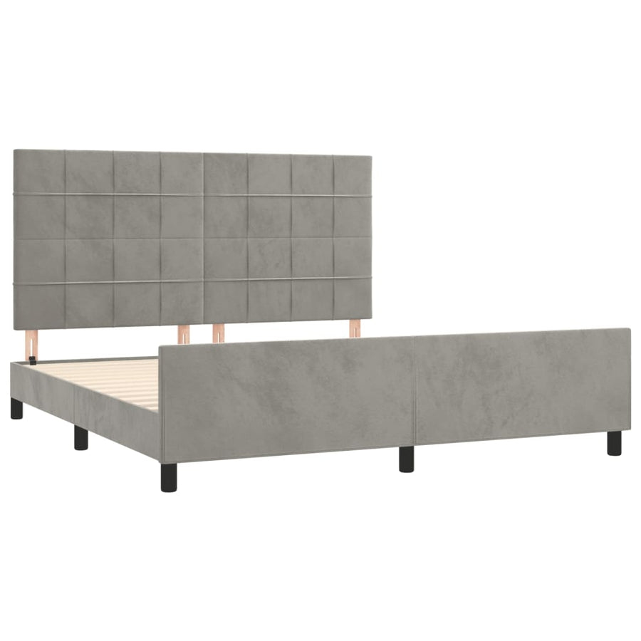 Bedframe Met Hoofdeinde Fluweel Lichtgrijs 160 x 200 cm Blok met vierkanten