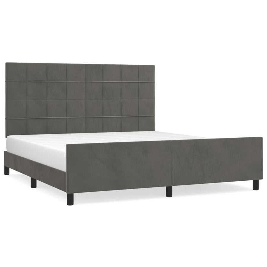 Bedframe Met Hoofdeinde Fluweel Donkergrijs 160 x 200 cm Blok met vierkanten