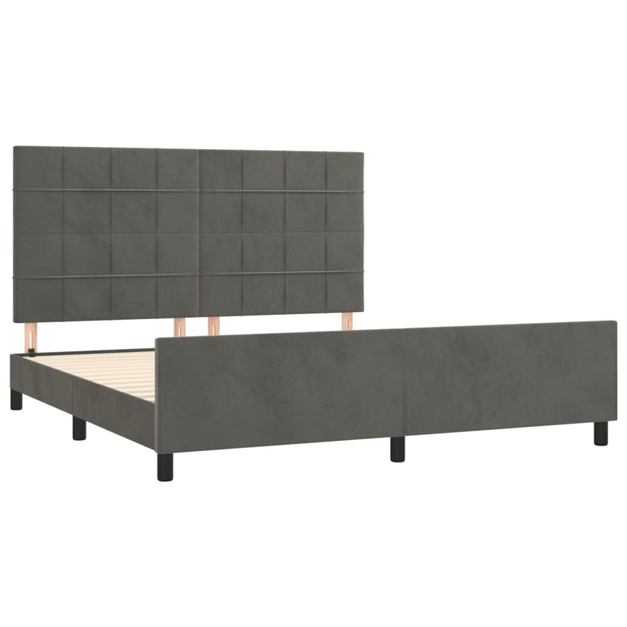 Bedframe Met Hoofdeinde Fluweel Donkergrijs 160 x 200 cm Blok met vierkanten