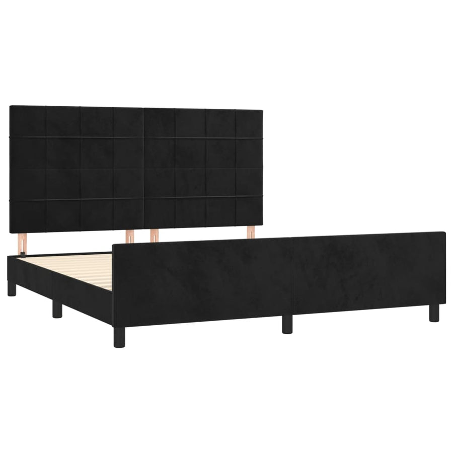 Bedframe Met Hoofdeinde Fluweel Zwart 160 x 200 cm Blok met vierkanten
