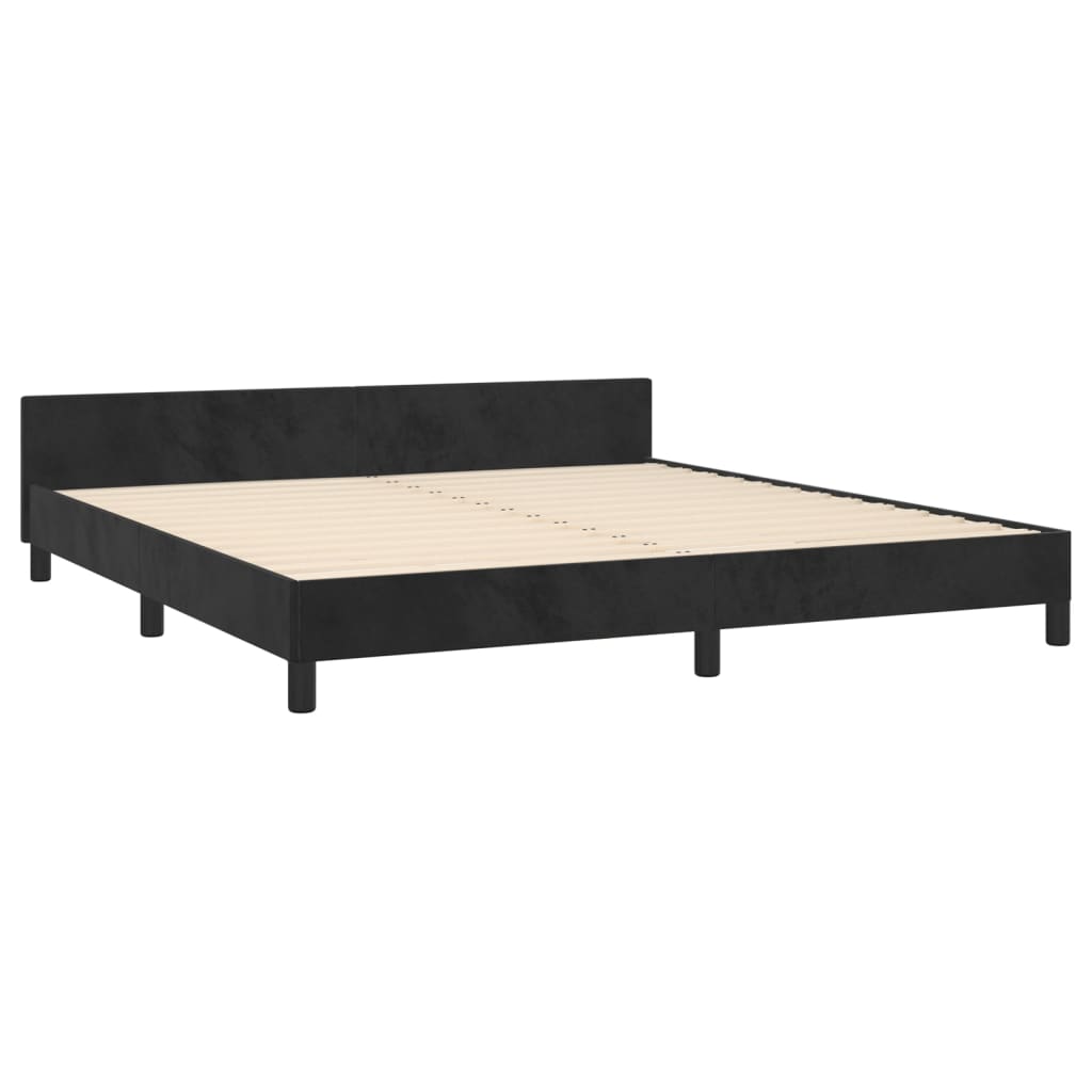 Bedframe Met Hoofdeinde Fluweel Zwart 160 x 200 cm Blok met vierkanten