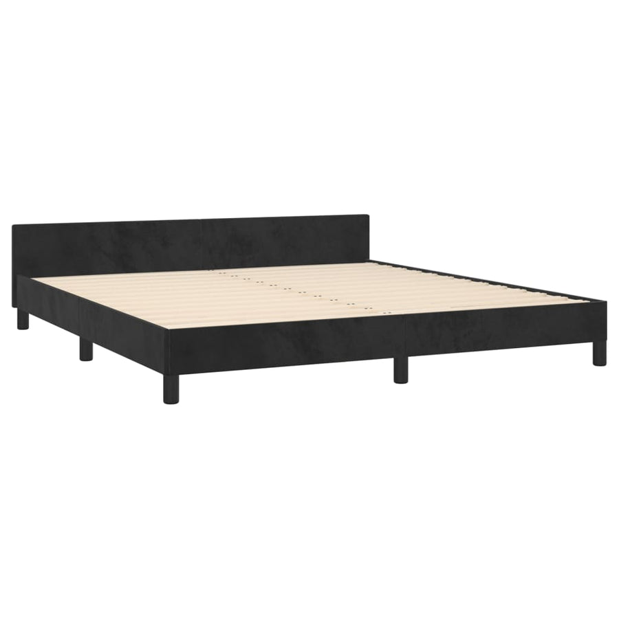 Bedframe Met Hoofdeinde Fluweel Zwart 160 x 200 cm Blok met vierkanten