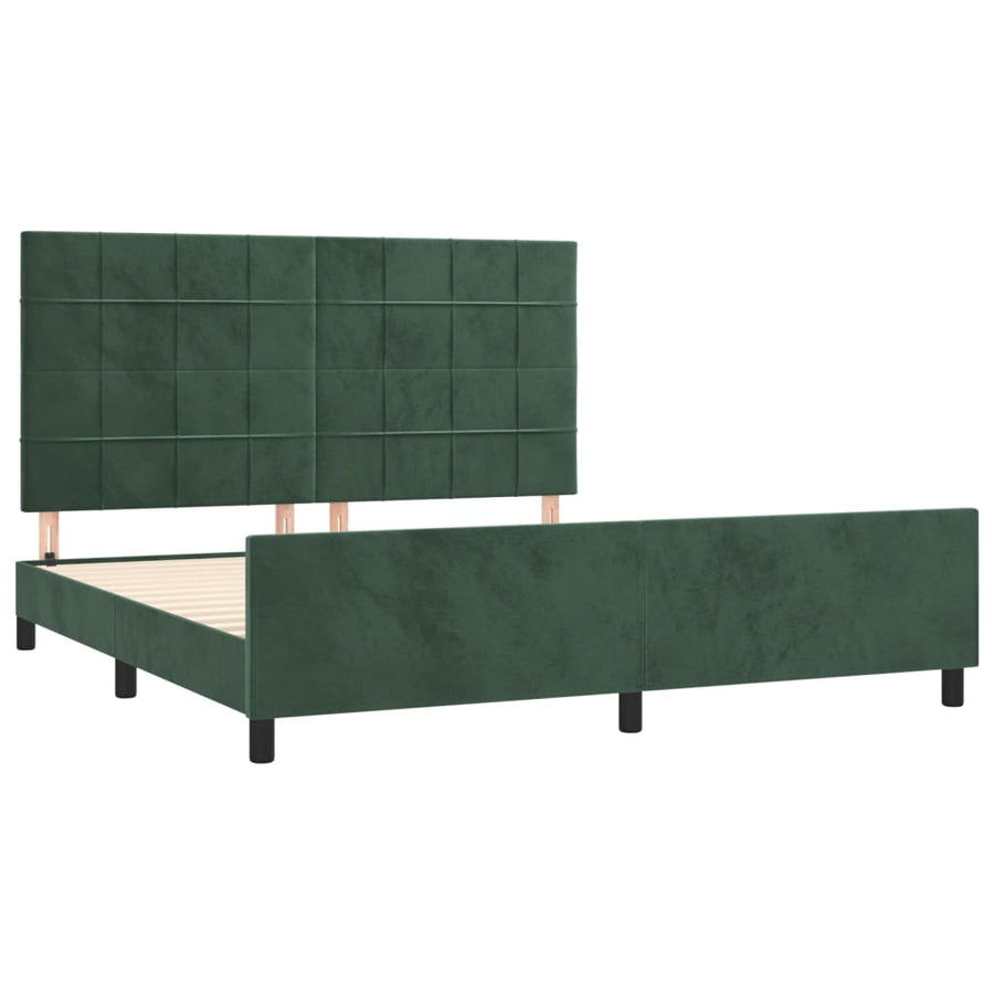 Bedframe Met Hoofdeinde Fluweel Donkergroen 160 x 200 cm Blok met vierkanten