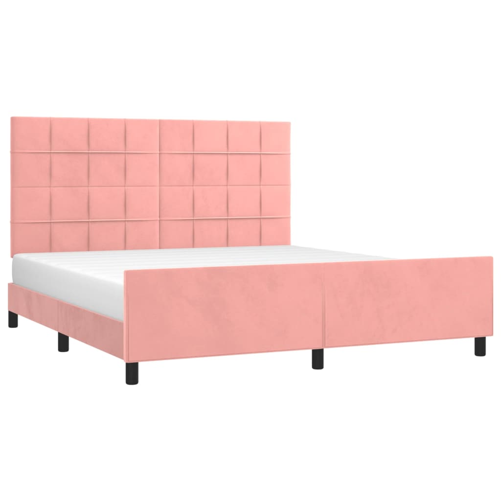 Bedframe Met Hoofdeinde Fluweel Roze 160 x 200 cm Blok met vierkanten