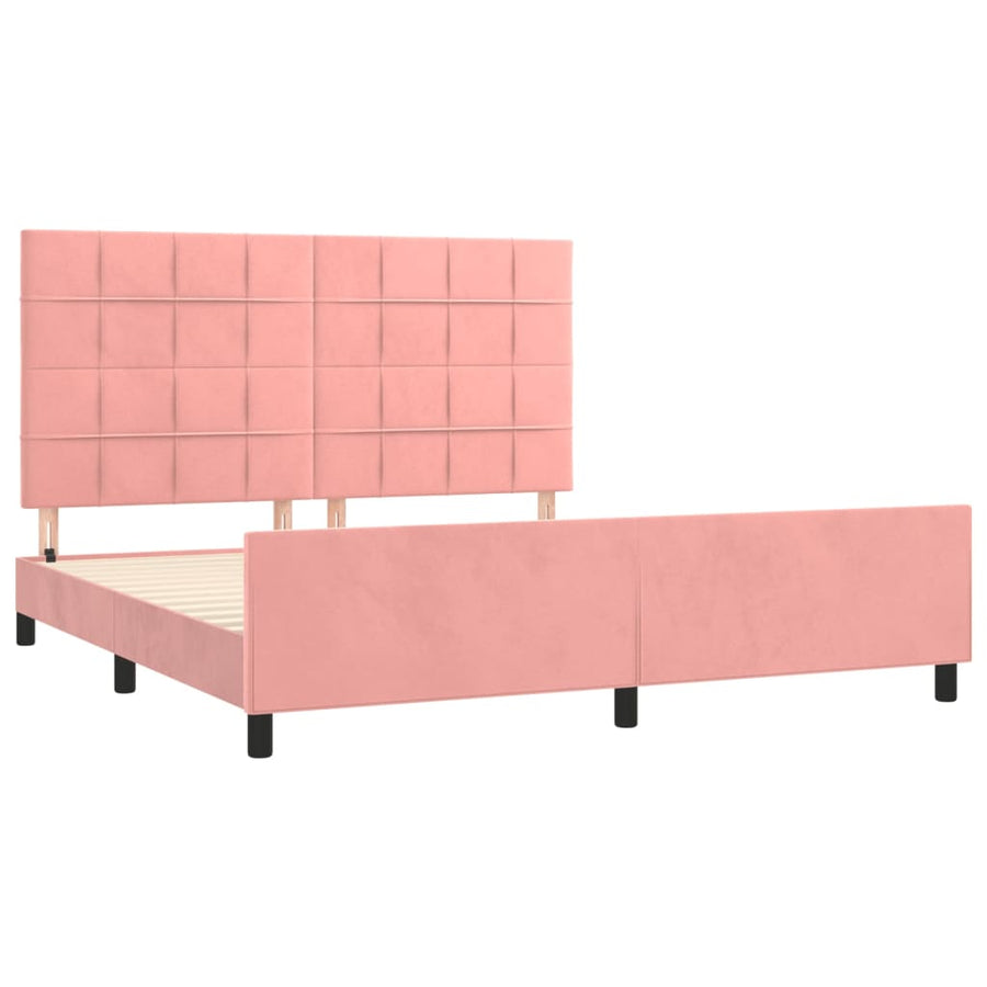 Bedframe Met Hoofdeinde Fluweel Roze 160 x 200 cm Blok met vierkanten