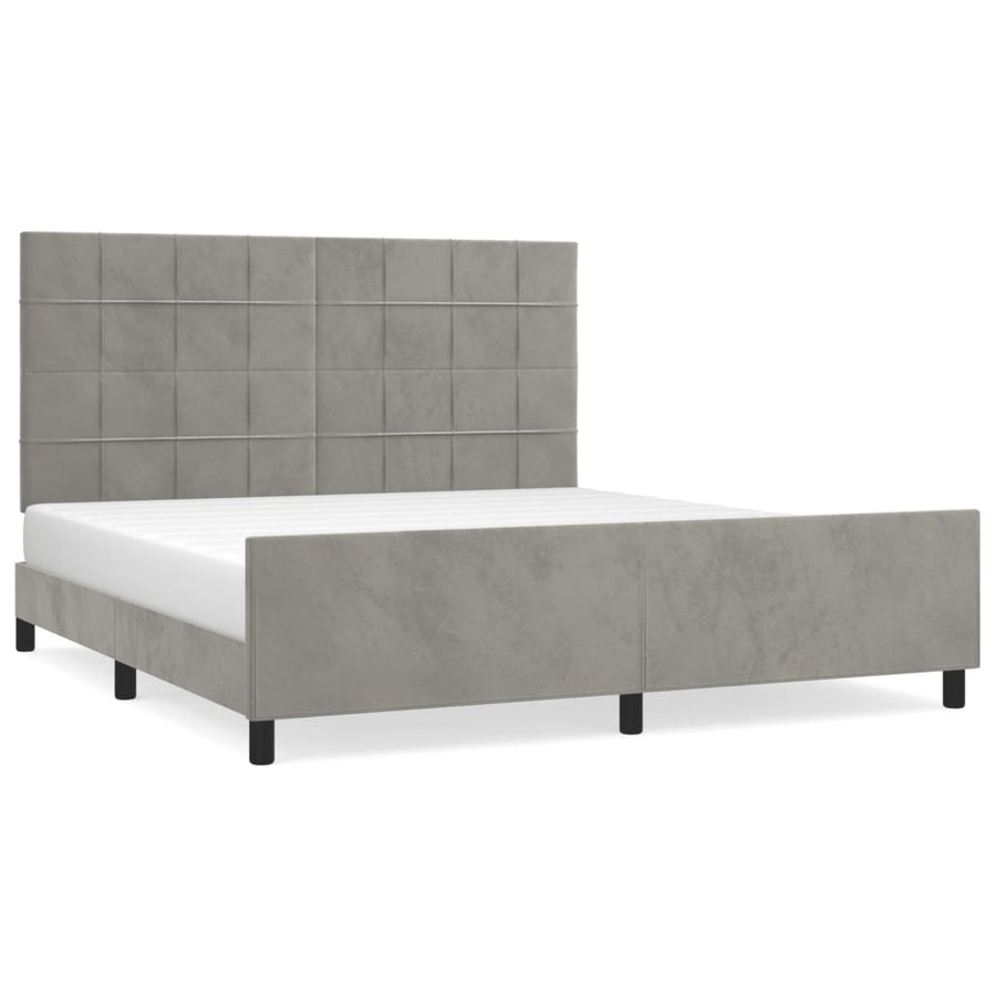 Bedframe Met Hoofdeinde Fluweel Lichtgrijs 180 x 200 cm Blok met vierkanten