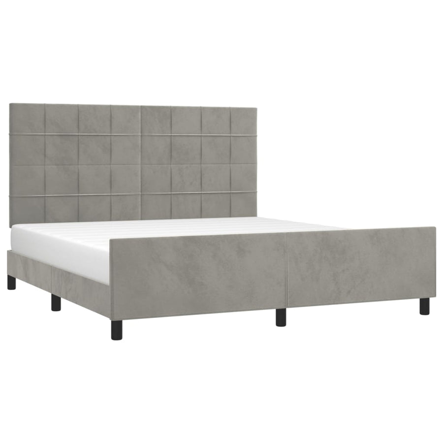 Bedframe Met Hoofdeinde Fluweel Lichtgrijs 180 x 200 cm Blok met vierkanten