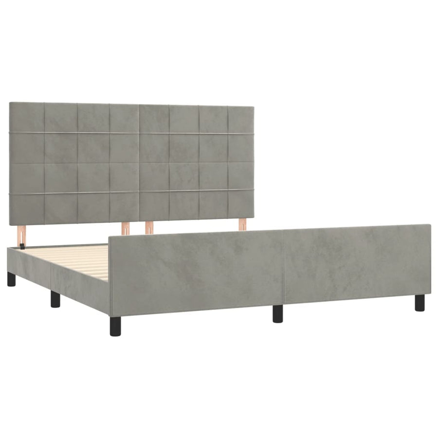 Bedframe Met Hoofdeinde Fluweel Lichtgrijs 180 x 200 cm Blok met vierkanten