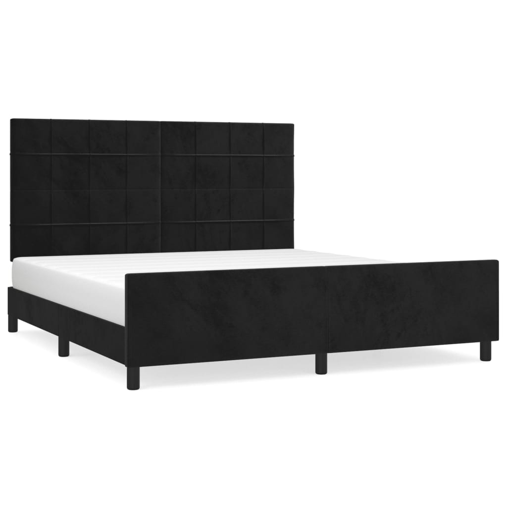 Bedframe Met Hoofdeinde Fluweel Zwart 180 x 200 cm Blok met vierkanten